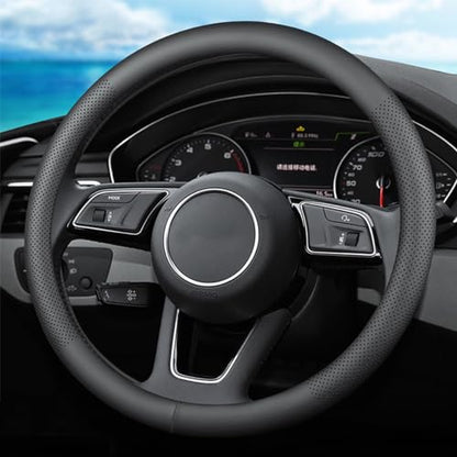 XHRING Car Steering Wheel Cover for Lexus RX RX350 NX NX200T 350 NX300 NX350 is ES ES350 IS250 IS350 IS300 RX450h IS460 250 300 450h LX LS SC UX RC HS GS/GS F CT F Sport Accessories, Black Leather