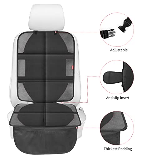 Car Seat Protector with Thickest Padding,Waterproof 600D with Storage Pockets,Non-Slip Pets Fabric Child Baby Cover Leather Reinforced Vehicle Seat 1 Pack (Black) - color: Black