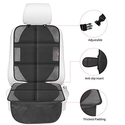 Car Seat Protector with Thickest Padding,Waterproof 600D with Storage Pockets,Non-Slip Pets Fabric Child Baby Cover Leather Reinforced Vehicle Seat 1 Pack (Black) - color: Black