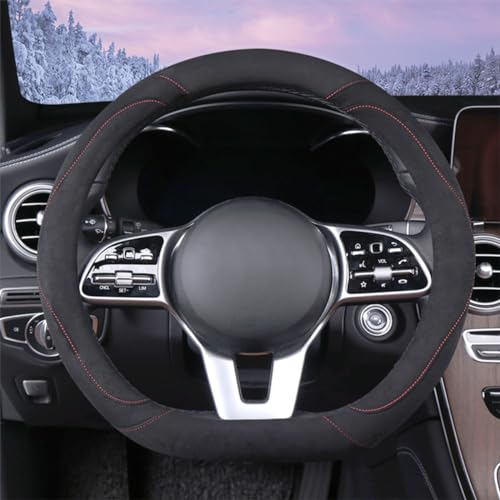 Soft Suede D Shape Steering Wheel Cover, Warm Steering Wheel Cover Fashion Universal 15 inch, Black - color: D Black, size: D Shape