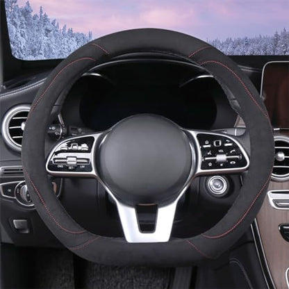 Soft Suede D Shape Steering Wheel Cover, Warm Steering Wheel Cover Fashion Universal 15 inch, Black - color: D Black, size: D Shape