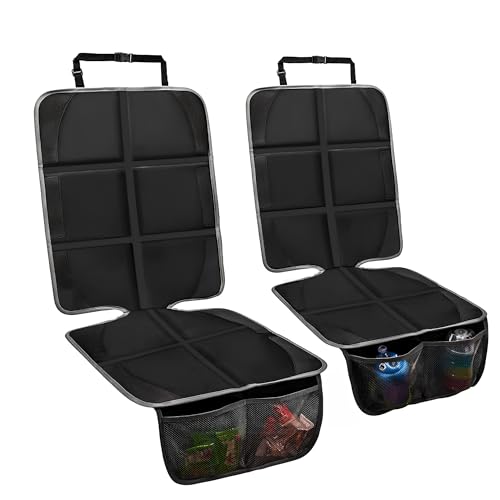 Car Seat Protector 2 Pack Baby Car Seat Covers with Mesh Pockets & Non-Slip Backing 600D Durable Seat Protector Under Baby Car Seat (Black & Gray, Large) - color: Black & Gray, size: Large