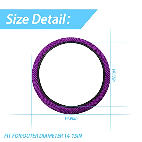 Elastic Stretch Steering Wheel Cover, Universal 15 Inch Automotive Steering Wheel Cover, Microfiber Breathable Ice Silk, Anti-Slip, Odorless, Easy Carry,Warm in Winter and Cool in Summer (Purple) - color: Purple