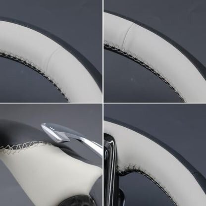 MEWANT DIY Stitched 3D Style Steering Wheel Cover Wrap for Land Rover Range Rover Sport III(L461) 2023-2025/Discovery Sport/Range Rover Evoque II/Range Rover Velar 2021-2025 - color: 6：3D Style(Beige&Black Real Leather)
