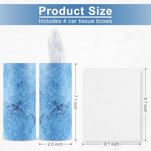 Car Tissue Holder, 4 Pack Car Cup Holder Facial Tissues with Travel Tissue Bag, Quick and Convenient Flower Combination Box(4 Canisters/200 Tissues) Blue - color: Blue