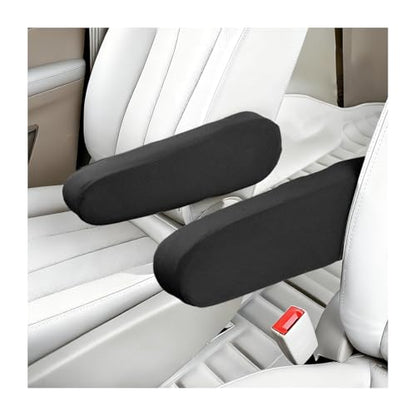 2PCS Car Front Seat Armrest Covers, Soft & Comfortable Elastic Fabric Vehicle Arm Rest Cushion, Stretch Automotive Center Console Skin Protector, Universal for Truck SUV Sedan (Black) - color: Black