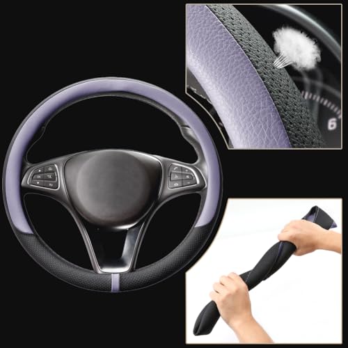 15 Inch Steering Wheel Cover, Microfiber Leather, Purple | Non-slip Breathable Auto Universal Steeringwheel Protector Wrap Suit for 14.5-15 inch, Automotive Interior Accessories - color: A-Purple, size: M (14.5"-15")