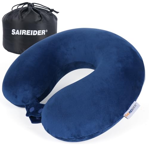 SAIREIDER Neck Pillows for Travel-Head Neck Support Travel Pillow for Traveling, Car, Home, Office Adjustable with Storage Bag (Navy Blue) - color: Navy Blue(storage Bag)