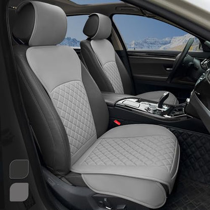 BEITK 2 Pack Leather Front Seat Covers, Universal Sideless Car Seat Protectors, Waterproof Automotive Seat Cover for Most Cars Trucks SUV(Gray) - color: only front pair gray