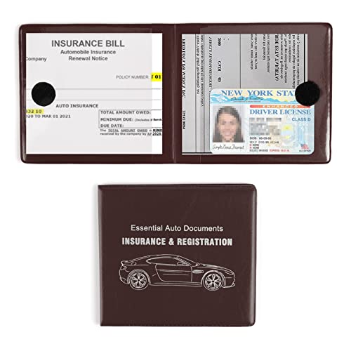 UYYE Car Registration and Insurance Card Holder, Vehicle Glove Box Car Organizer, Interior Car Accessories for Documents, Cards, License - 2 Pack - color: brown