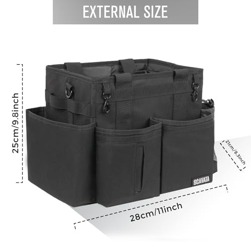 Compact Wearable Cleaning Caddy, Small Supplies Organizer with Handle & Shoulder Straps for Housekeepers, Under Sink & Car Cleaning Tool Organizer Bag (Black)