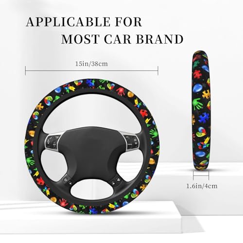 Autism Awareness Steering Wheel Cover Anti-Slip,Sweat Absorption Universal 15 inch Steering Wheel Covers Cute car Accessories for Men Women - color: Black 2