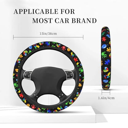 Autism Awareness Steering Wheel Cover Anti-Slip,Sweat Absorption Universal 15 inch Steering Wheel Covers Cute car Accessories for Men Women - color: Black 2