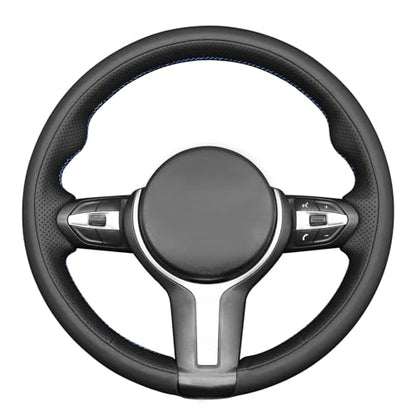 MEWANT Hand-Stitched Steering Wheel Cover for BMW (M Sport) F22 F23 F30 F34 F32 F33 F36 F10 F07 F12 F13 F06 F39 F25 F26 F15 F16, DIY Custom Fit Steering Wheel Wrap for BMW - color: 28:3D style:Microfiber leather&Blue thread