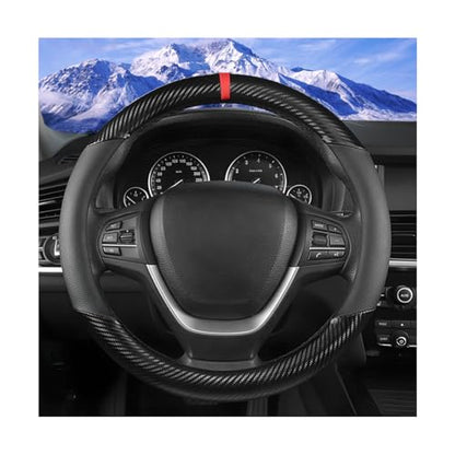 Car Steering Wheel Cover, 14.5-15" Carbon Fiber Vehicle Steering Wheel Protector with Non-Slip Lining, Breathable Auto Interior Decoration Accessories, Universal for Vehicles (Black)