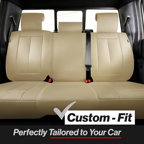 Coverland Custom Car Seat Covers Compatible with 2004-2008 Toyota Solara Convertible - Premium Leather Non-Slip Memory Foam Waterproof Seat Cover Custom fit Interior Protector [Rear-Beige]