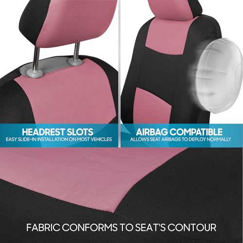 BDK PolyPro Car Seat Covers Full Set in Pink on Black, Front and Rear Split Bench Seat Covers for Cars, Easy to Install Car Seats Cover Set and Accessories for Auto Trucks Van SUV - Pink - color: Pink
