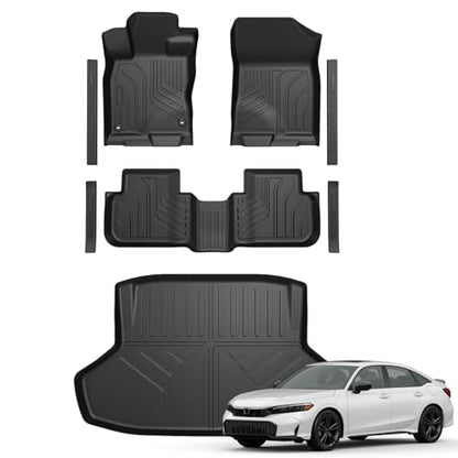 Floor Mats for Honda Civic Sedan 2022-2026/Acura Integra 2023-2026, All Weather Floor Mats Trunk Cargo Liner and Door Sill Guards Accessories, Full Coverage Set (Gas Only, Not fit Manual) - style: For Honda Civic | 2022-2026