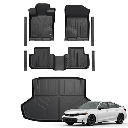 Floor Mats for Honda Civic Sedan 2022-2026/Acura Integra 2023-2026, All Weather Floor Mats Trunk Cargo Liner and Door Sill Guards Accessories, Full Coverage Set (Gas Only, Not fit Manual) - style: For Honda Civic | 2022-2026