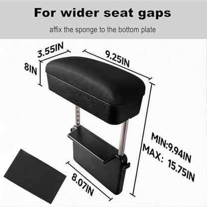 Flecto Car Armrest Storage Box, Adjustable Height Car Seat Gap Filler Organizer and Elbow Rest Support, Compatible with Most Car Models, Console Extension for Driver Fatigue Relief, Black