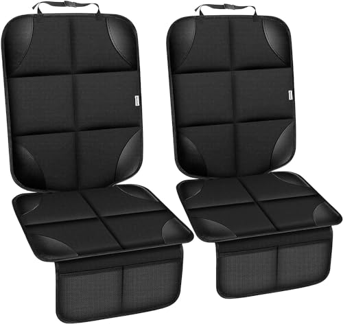 Car Seat Protector for Child Car Seat, Durable 600D Fabric Waterproof Car Seat Cover with Thick Pad Non-Slip Backing，No Imprints (Black 2pcs)