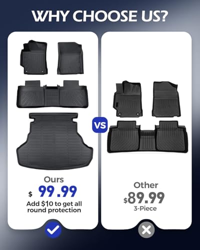 Floor Mats Cargo Liner for Toyota Camry 2017 2016 2015 LE/SE/XSE/XLE(Not for Hybrid), All Weather Carpets for Camry 2015-2017 Car Accessories Non-Slip Automotive Rubber Heavy Duty Trunk Mat
