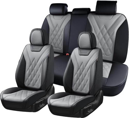 Coverado Car Seat Covers Full Set, Seat Covers for Cars, Front Seat Covers and Back Seat Cover Waterproof Leather Automotive Seat Cover, Universal Car Interior Protectors Cushion for Most Cars - color: Gray_Black, size: FullSet