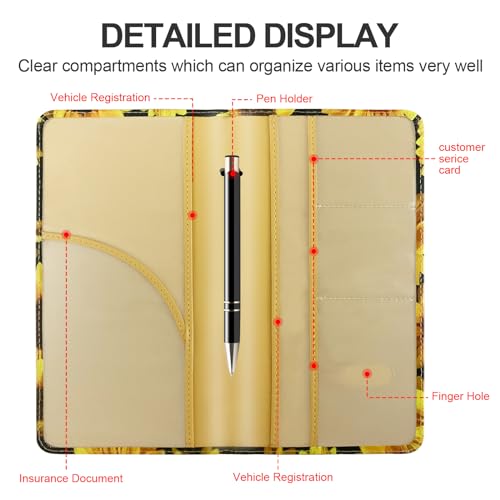Car Registration and Insurance Card Holder, Leather License Document Floral Glove Box Compartment Organizer, Car Wallet Case for Essential Info, License Cards, ID Card - color: flower