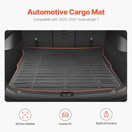VEVOR Cargo Mat Compatible with Tesla Model Y 2020-2024, Precise Fit Trunk Mat for SUVs, TPE Trunk Protector Replacement, Black (1PCS) - style: Tesla Model Y 2020-2024