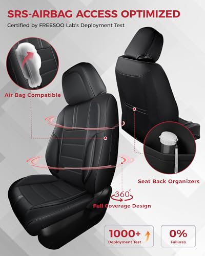 FREESOO Universal Full Seat Covers, Waterproof Faux Leather Automotive Seat Covers with Carbon Fiber Texture Seat Belt Pads, Anti-Slip Airbag Compatible Car Seat Covers for Cars SUVs Trucks - color: Black, size: Full Set - 5 Seats