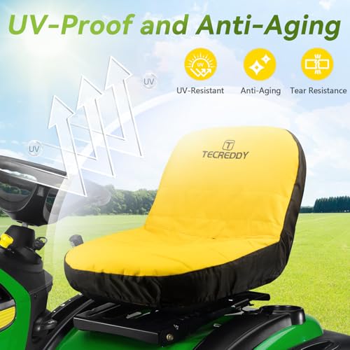 Lawn Mower Seat Cover, Weatherproof Heavy Duty Tractor Seat Cover Compatible with John Deere LP92324 Cub Cadet Riding Lawn Mower, Medium - color: Yellow, size: Medium