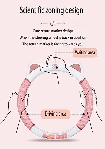 Women's Cartoon Steering Wheel Cover Comfortable, Breathable, Non-Slip All-Season Car Accessory Universal 15-inch Fit Suitable for Sedans, Pickup Trucks, and SUVs(pinkD) - color: Pink D