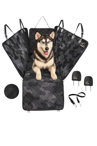Meadowlark Dog Car Seat Cover, X-Large Heavy Duty Pet Seat Cover for Back Seat, Extra Padded Non-Slip Dog Hammock, Water-Resistant Back Seat Protector for Cars Trucks and SUVs (64” W x 60" L) - color: Gray Camo, size: 64" L x 60" W without Seat Belt