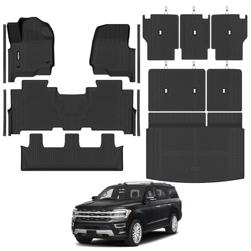 Floor Mats for 2018-2024 Ford Expedition Max 8 Seats/Bench Seats, Trunk Mat and Backrest Mat & Door Sill Guard All Weather TPE Protector for Ford Expedition Max Accessories - size: 6)Expedition Max 8 Seats|2018-2024
