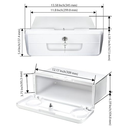 Pactrade Marine Boat Pontoon Yacht Storage Compartment Durable Standard Lightweight Lockable ABS Locking Plastic Glove Box White Spacious with Keys - style: White, with Keys
