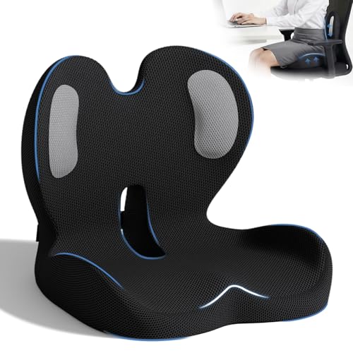 Seat Cushion,Memory Foam Chair Cushion for Office and Car,Ergonomic Coccyx Seat Cushion for Tailbone,Sciatic Nerve,Back Pressure Relief,Lumbar Support Pilow for Office,Car,Truck,Desk Chair - color: Black Mesh Cloth