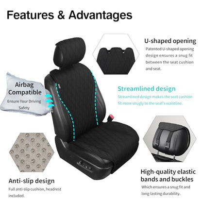 2pcs Sideless Car Seat Covers for All Seasons - Breathable Front Seats Cushions Non-Slip Bottom with Headrest Protectors - Universal Carseat Cover Fits for Most Vehicles Cars Van SUV Truck Black - color: Front Black