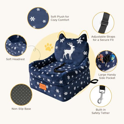 Dog Booster Car Seats for S/M Dogs Up to 35lbs,Pet Car Seat/Travel Bed with Washable&Removable Cover,Storage Pockets,Dog Safety Belt and Elevated Cushion Fits in Front/Back Seat - color: Elk