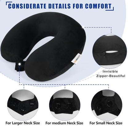 SAIREIDER Travel Pillow 100% Pure Memory Foam Travel Neck Pillow, Airplane Pillow for Traveling、Car、Home、Office，Washable Cover（Black） - color: Black