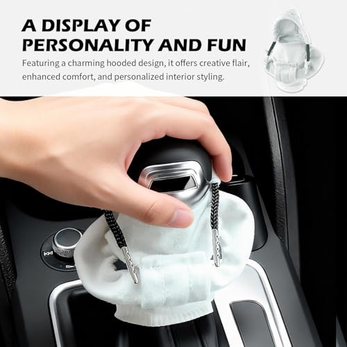 OFBAND Funny Car Gear Shift Cover,Cute Car Gear Shift Hoodie as Christmas Cars Decorations,Universal Soft Shifts Knob Cover Protects from Wear & Dust (White) - color: White