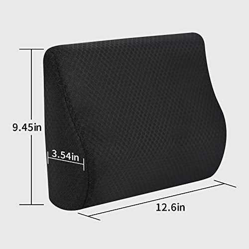 Memory Foam Lumbar Support Pillow for Car - Lower Back Support Cushion for Driving, Back Pain Relief for Car Seat, Office Chair, Wheelchair (Black)