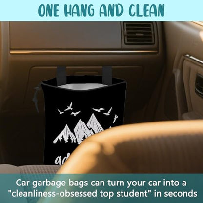 Adventure Awaits Car Garbage Bag Mountain and Bird Hanging Canvas Car Trash Bag Drawstring Car Back Seat Organizer for Car Back Front Seat Console with Adjustable Buckle - color: Adventure Awaits