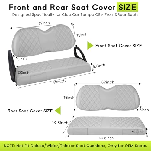 Golf Cart Seat Covers Full Set Front & Rear Kit for Club Car Tempo OEM, Premium Vinyl Leather Replacement Grey Cushion Covers, No Tools Needed & Easy to Clean - color: Gray, size: Fit Club Car Tempo OEM Seat
