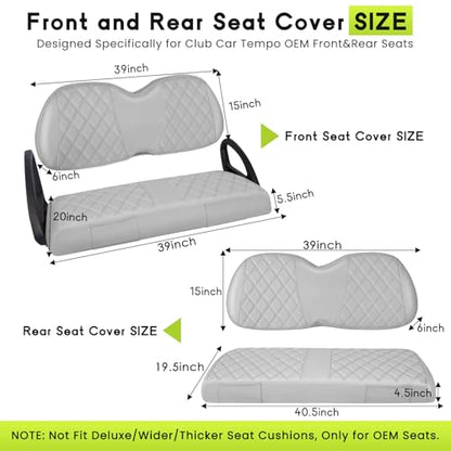 Golf Cart Seat Covers Full Set Front & Rear Kit for Club Car Tempo OEM, Premium Vinyl Leather Replacement Grey Cushion Covers, No Tools Needed & Easy to Clean - color: Gray, size: Fit Club Car Tempo OEM Seat