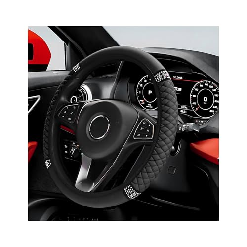 Bling Car Steering Wheel Cover, 15 Inch Sparkly Rhinestone Soft Leather Steering Wheel Protector, Non-Slip Universal Auto Elastic Steering Wheel Covers for Women Girls (Black) - color: Black