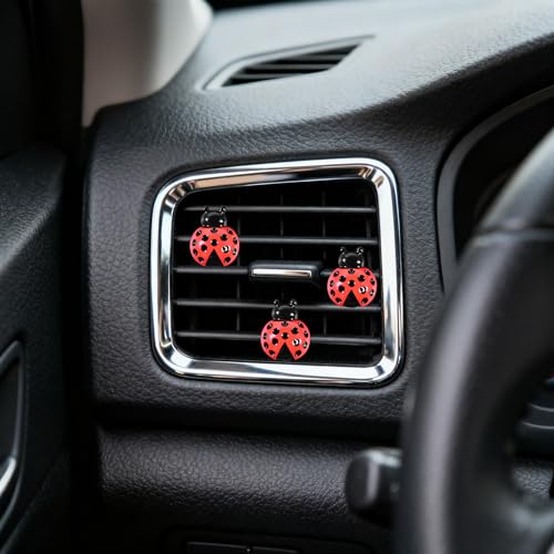 6-Pack Ladybug Car Vent Clips, Cute Insect-Shaped Dashboard Vent Decorations, Car Interior Accessories for Cars, Trucks & SUVs (Black, Unscented)