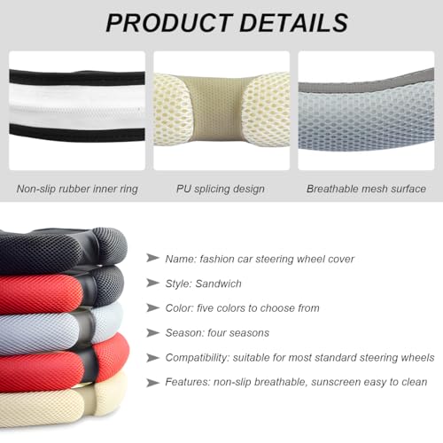 Car Steering Wheel Cover, 15" Anti-Slip Steering Wheel Protector Soft Hand Pad Cushion, Breathable Ice Silk Auto Wheel Wraps Comfy Grip All-Season Protector for Most Vehicles (Black) - color: Black