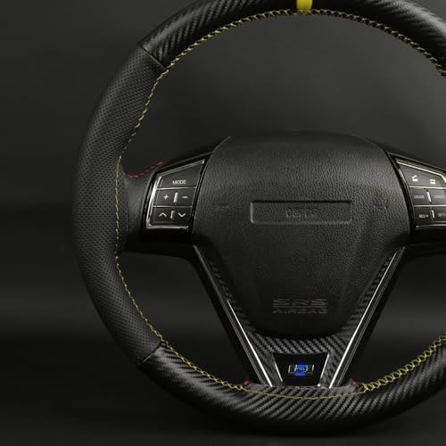 Elegant Steering Wheel kit Wrap, Matte Carbon Steering Wheel Cover and Microfiber Leather, Hand Stitched, Universal Size with Centering Mark.Yellow - color: Yellow Thread