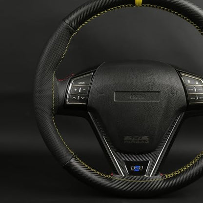 Elegant Steering Wheel kit Wrap, Matte Carbon Steering Wheel Cover and Microfiber Leather, Hand Stitched, Universal Size with Centering Mark.Yellow - color: Yellow Thread