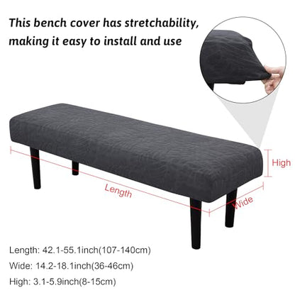 Stretch Bench Covers, Bench Seat Cover, Printed Seat Protector, Washable Slipcover, Rectangle Cover for Dining Room, Living Room, Kitchen(Leaves Grey) - color: Leaves Grey